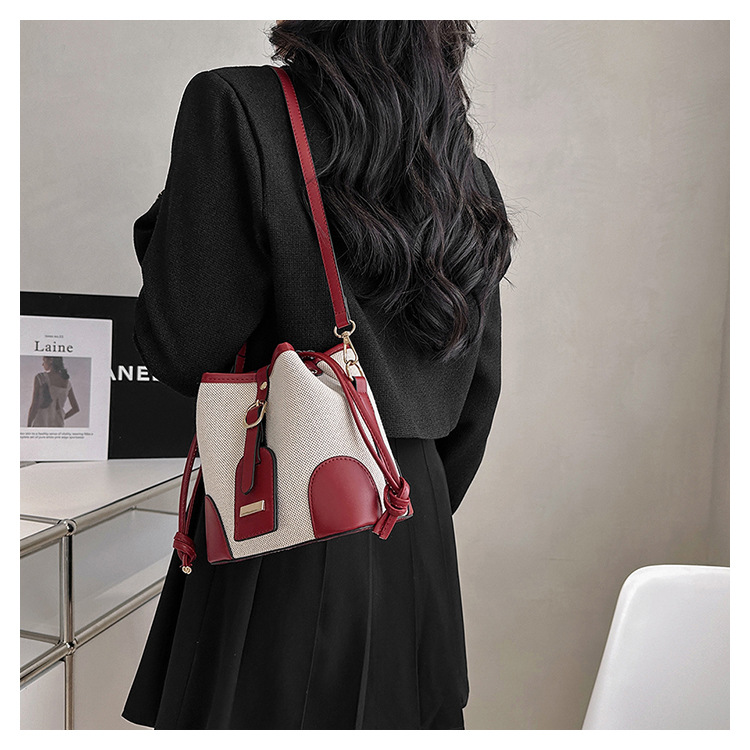 Women's Bucket Bags Hand-held Bucket Bag Female Canvas Contrast Drawstring With High-grade Shoulder Crossbody Bag_voghion.com