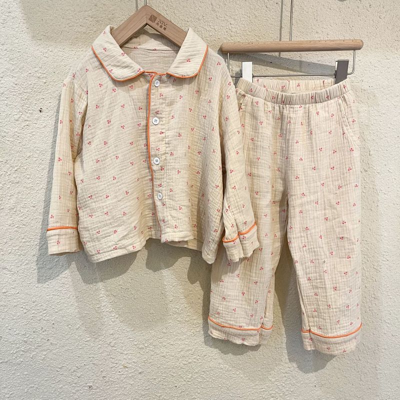 Pijamas para niños, conjunto de manga larga de gasa de algodón para primavera y otoño para niñas y niños, ropa para el hogar_voghion.com