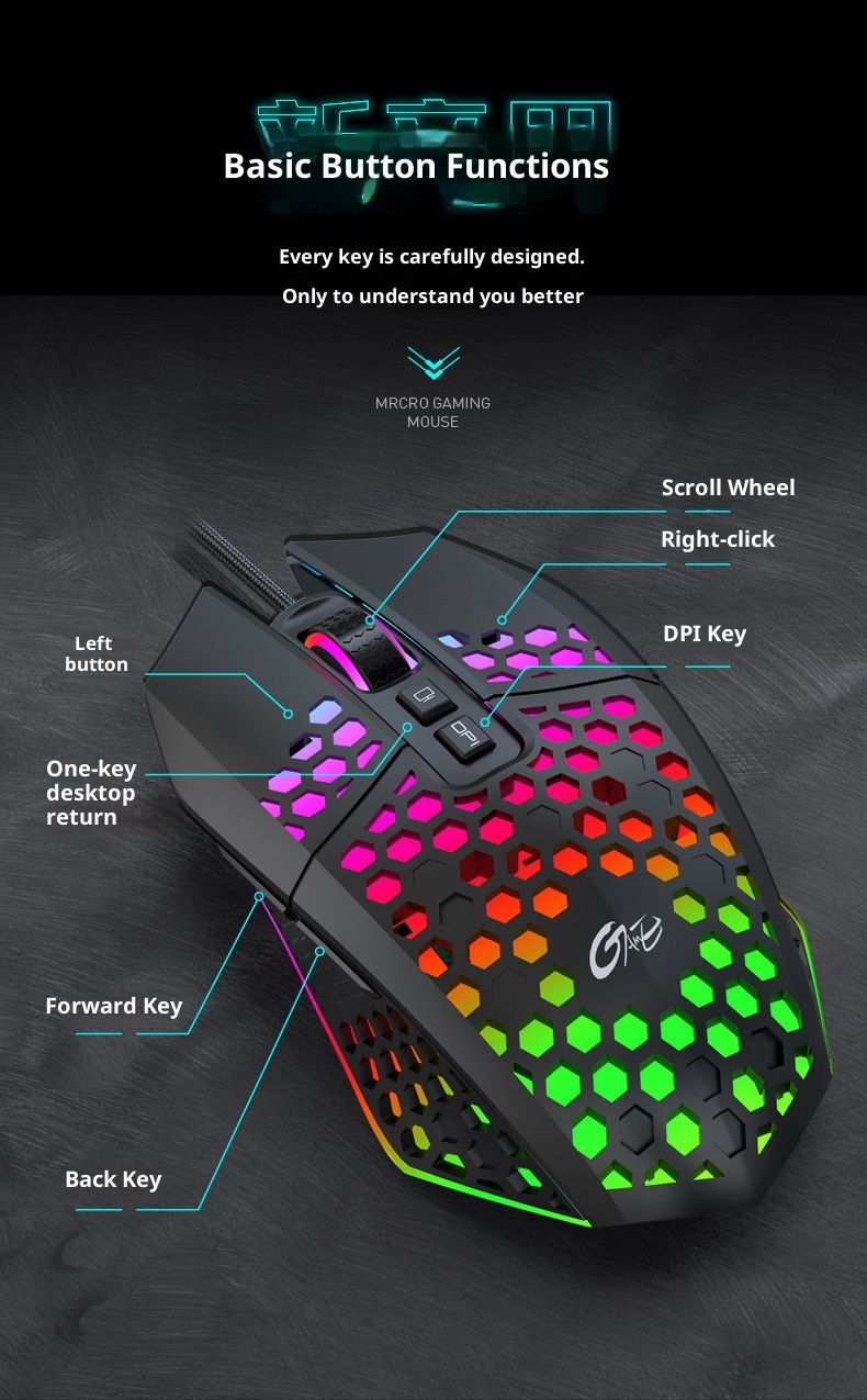 Digitex Digitex Huma X801 Wired Gaming RGB Lighting Computer Competition USB Mouse Cross-Border Trade_voghion.com