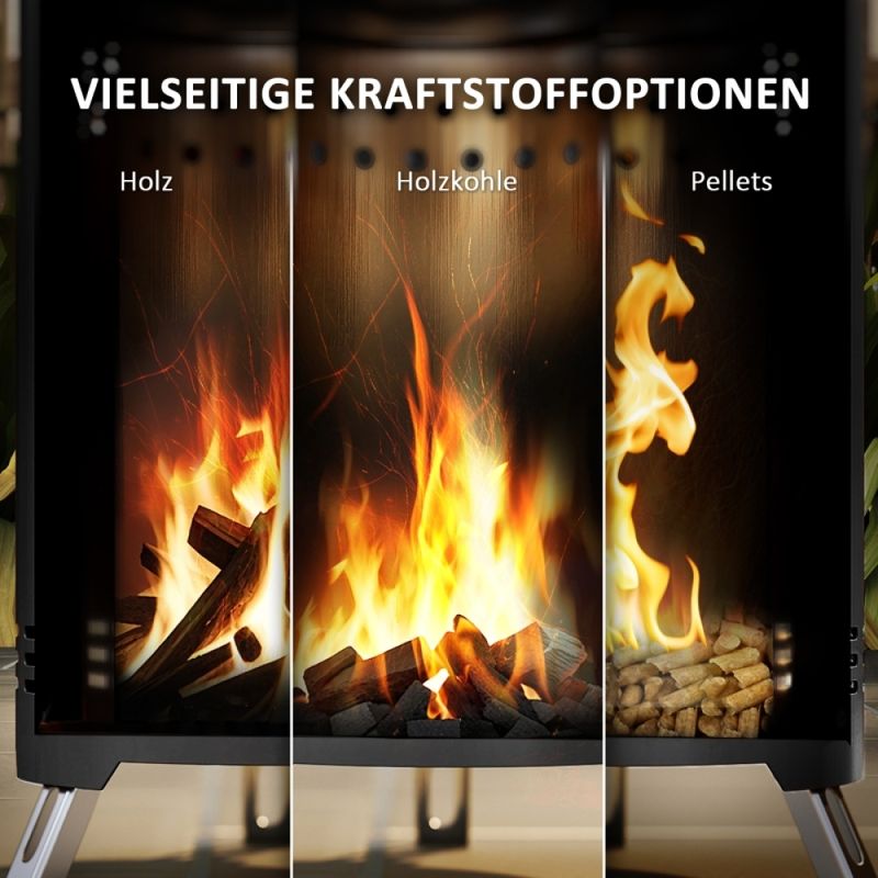 Feuerschale Ø16x25cm Aus Edelstahl Feuerstelle Mit Schürhaken Rauchfreie Feuerschalen Für Garten, Balkon Terrasse, Outdoor BBQ Camping Schwarz_voghion.com