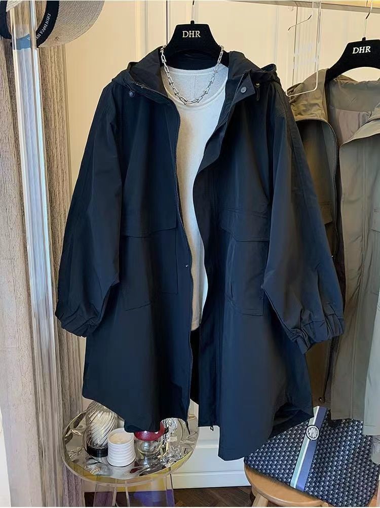 "Japanese Loose-Fit Windbreaker Jacket – Cocoon Style Hooded Coat With Double Pockets (M-3XL, British Brown/Black)"_voghion.com