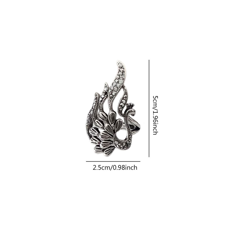 Silver Phoenix Ring Opening Hook Needle Vintage Peacock Ring Gold Carp Fish Ring_voghion.com