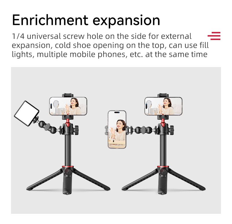 Music Festival Portable Fleksibel 90CM ultra-stabilt landingsskjelett teleskopisk håndholdt integrert live selfie stick_voghion.com
