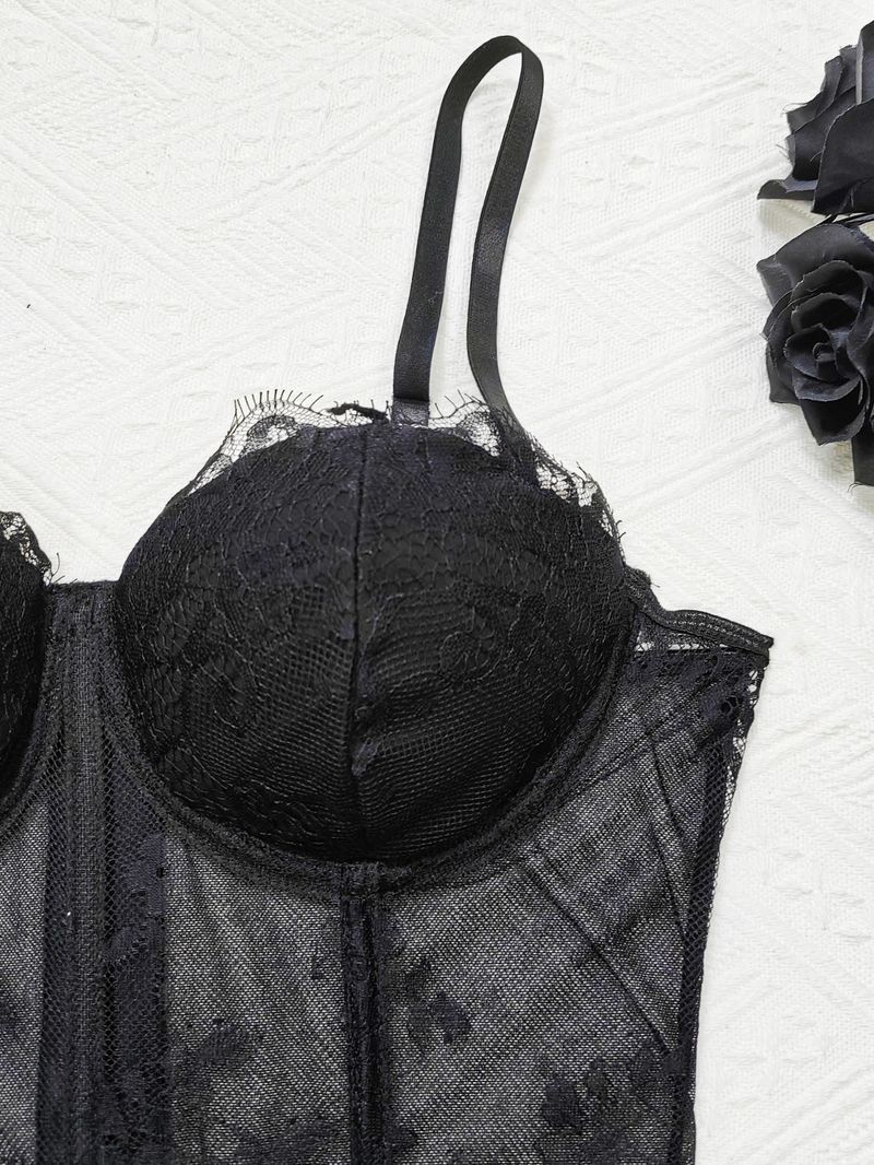 Stil Sexy Durchsichtige Spitzen-Hosenträger Grenzüberschreitende Damenbekleidung Fischgräten-umwickelte Brust Zugeknöpfte kleine Hosenträger Innenbekleidung_voghion.com