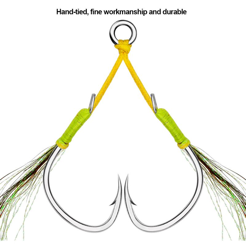 Barco duplo de alto mar Marushi Bluefish Slow Jigging Placa de ferro Amarrado Gancho de cabelo Acessórios para pesca 2 pares/pacote_voghion.com