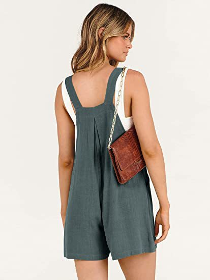 Women's pocket cotton and linen loose casual slim wide-leg jumpsuit shorts for women_voghion.com