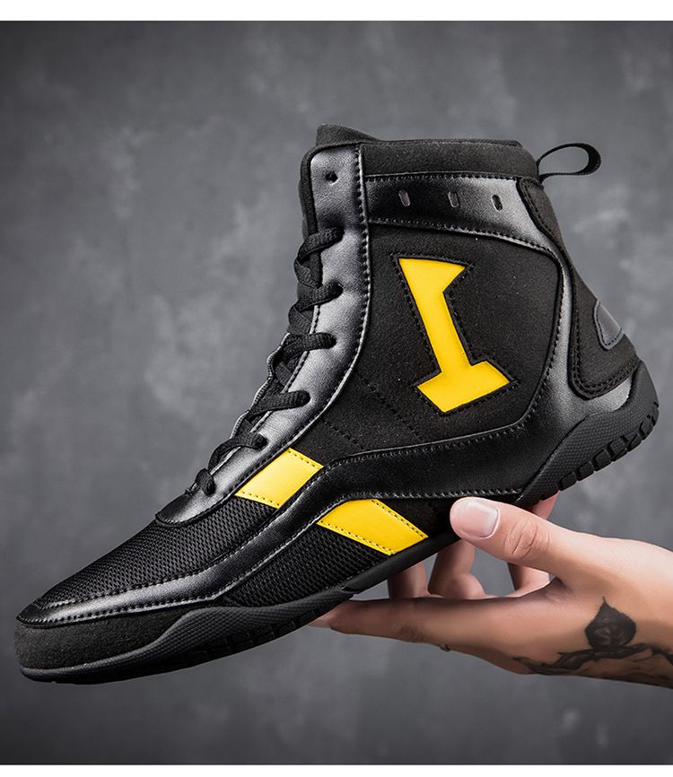 Bottes de fitness pour hommes et femmes, chaussures de combat, d'entraînement, de boxe, de lutte à canon haut, Sanda Muay Thai, chaussures de pétrissage_voghion.com