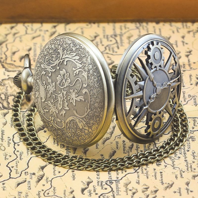 Neue Steampunk Nostalgic Gear Hohl Quarz Halskette Geschenk Kette Taschenuhr für Männer und Jungen_voghion.com
