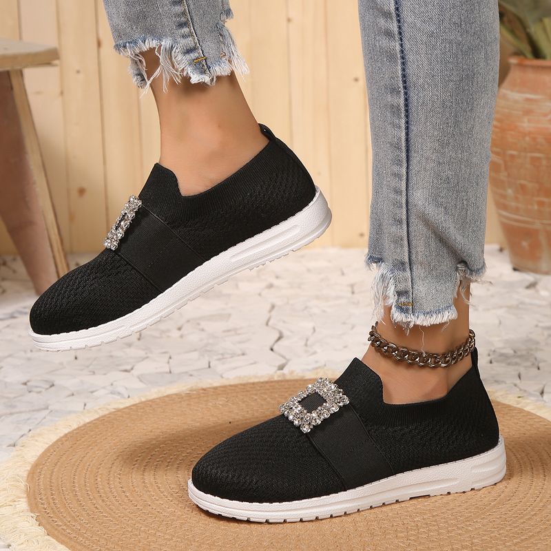 Scarpe da donna traspiranti, in tessuto Fly, di grandi dimensioni, con fibbia quadrata, a taglio basso e maniche a diamante._voghion.com