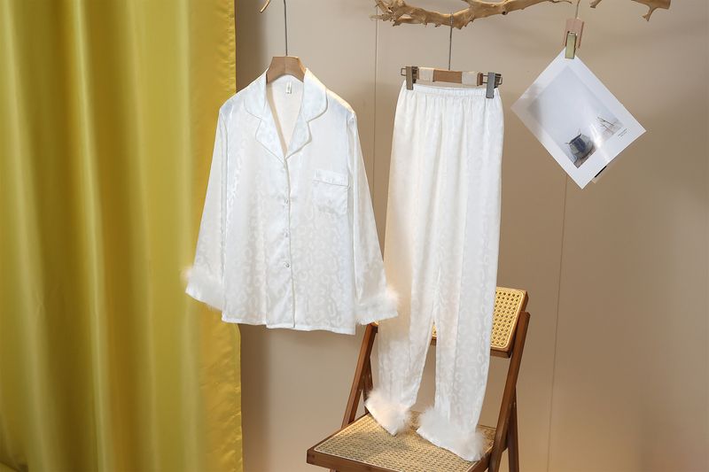 Dames nachtkleding pyjama's lente en herfst ijs zijde lange mouwen hoogwaardige zijde veren luxe huiskleding_voghion.com