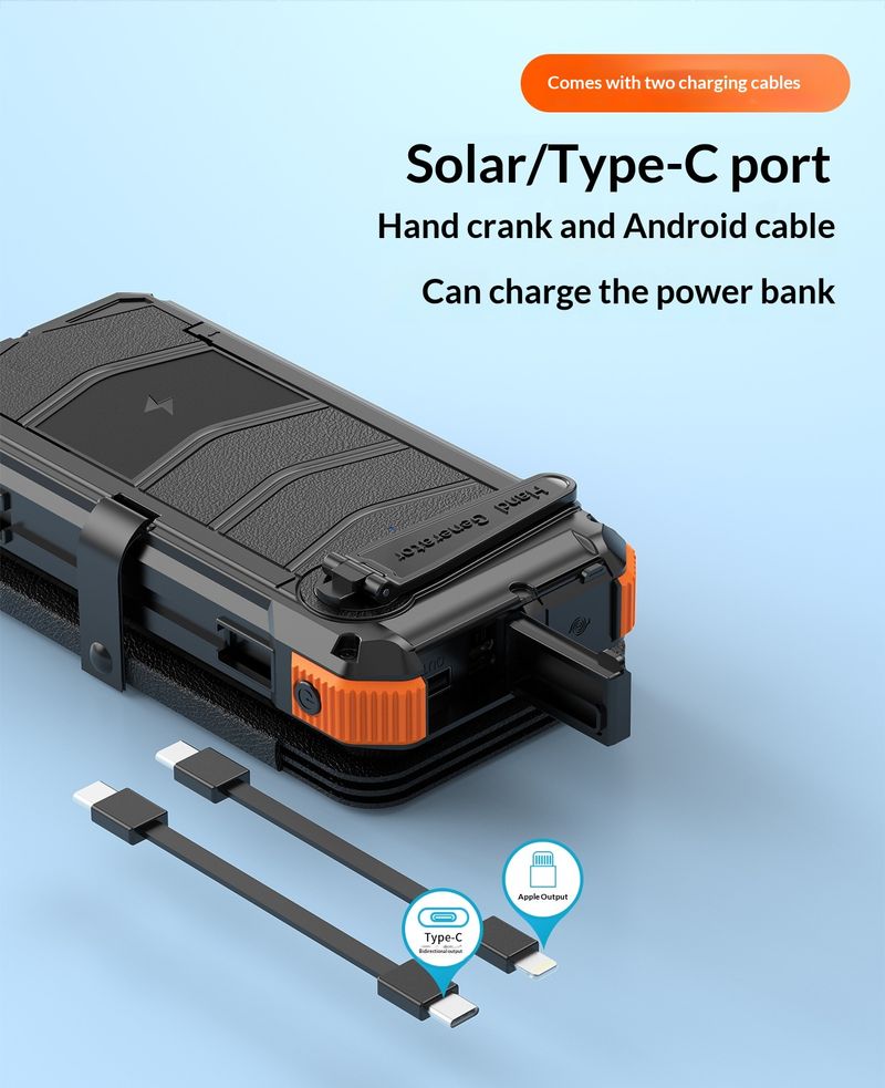 Detachable Solar Wireless Power Bank 20000mAh Hand Crank Generator With Light And Cigarette Lighter Built-in Cable_voghion.com