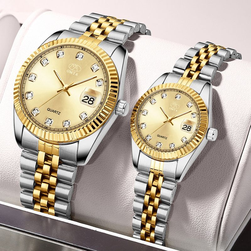 OMYA vandtætte par ure kalender rustfrit stål kvarts kjole ur sæt_voghion.com