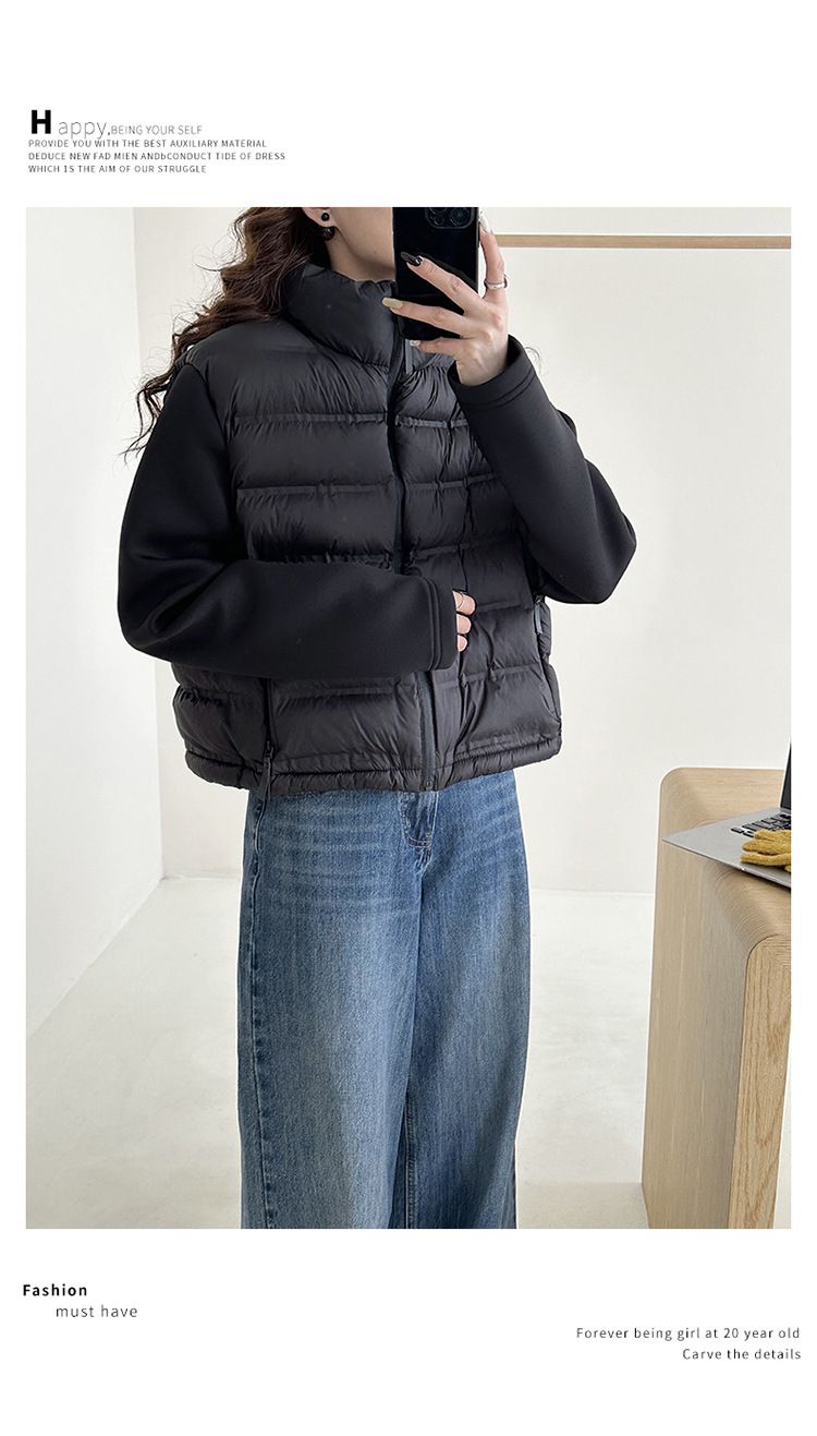 Women Down Cotton Jackets Autumn Winter Casual Patchwork Long Sleeve Quilted Coats American Style Female Short Warm Coats_voghion.com