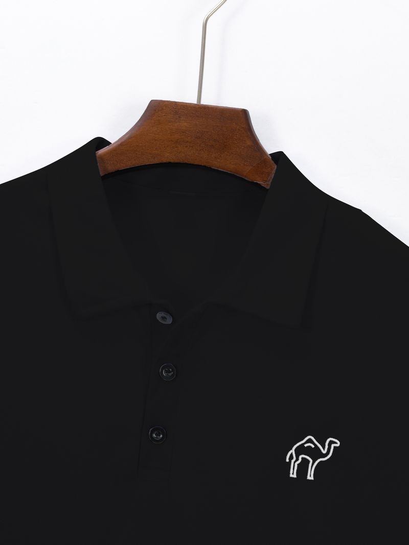 Herrenbekleidung Business-Hemd mit Revers und kurzen Ärmeln und Kamelstickerei Business Casual Daily Tops_voghion.com