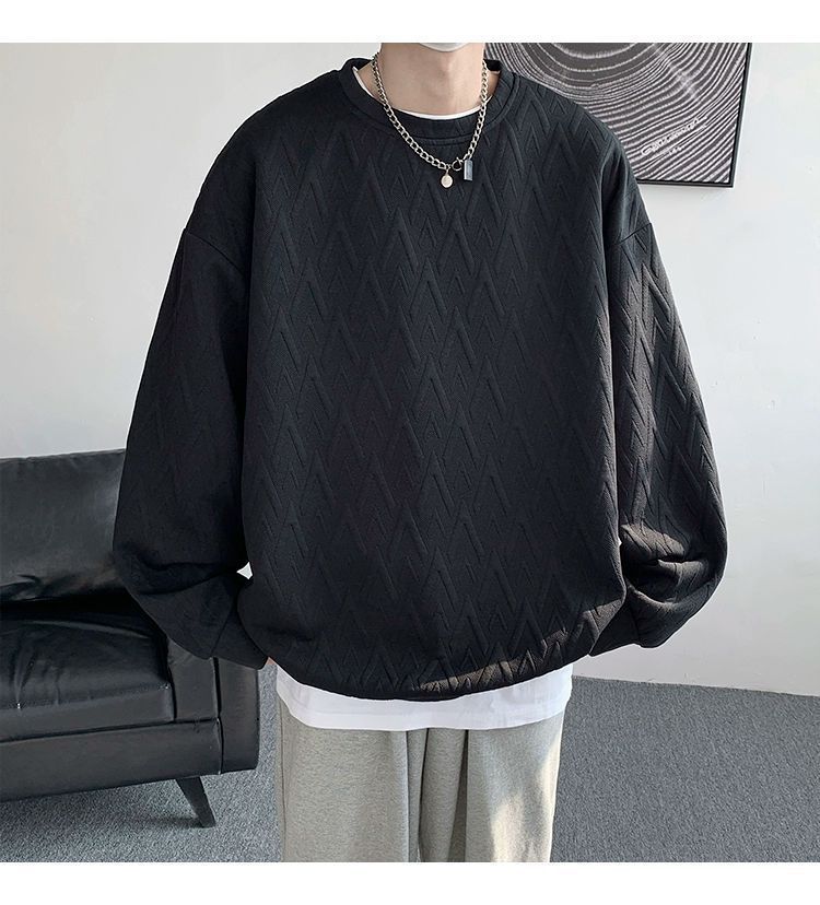 Herren-Sweatshirt mit besticktem Jacquard-Muster, langärmelig, lässig, Pullover-T-Shirt für Frühlings- und Herbstmodetrends_voghion.com