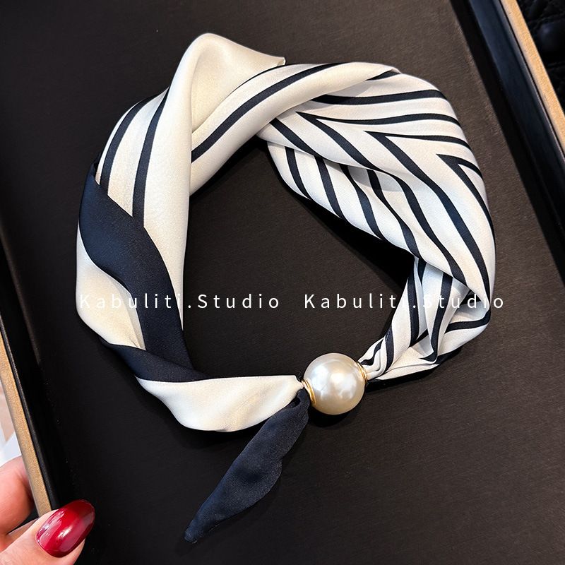 Colletto per camicia professionale abbinato, con fibbia magnetica a righe bianche e nere, in seta, stretto e lungo, per protezione del collo da donna_voghion.com