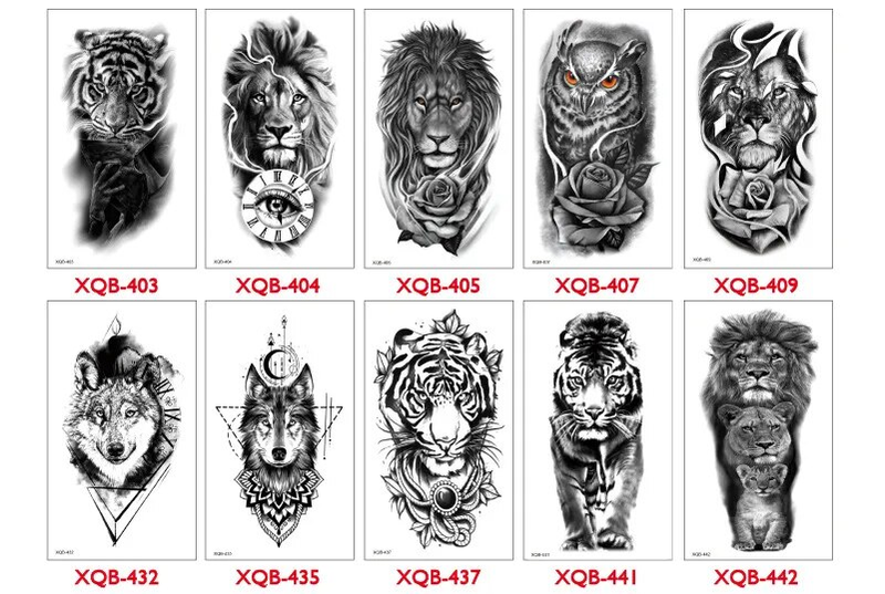 Overarmsærmet tatovering Crown Lion Tiger Wolf Head Vandtæt midlertidige tatoveringsmærkater Kropskunst Falsk tatovering Til Kvinder Mænd Mand_voghion.com