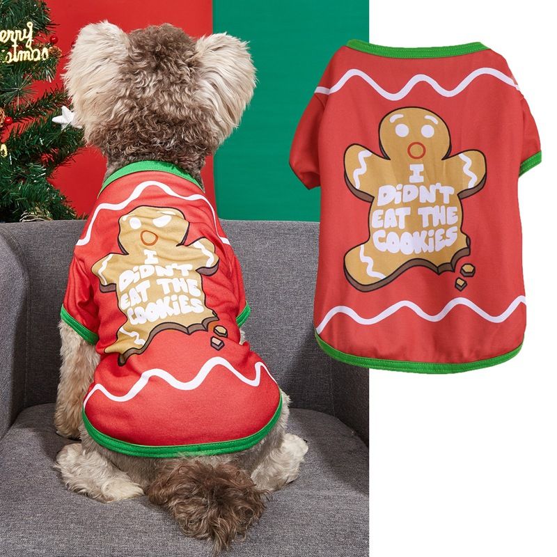 Ubranka dla psa na Boże Narodzenie Święty Mikołaj Czerwony Zielony cienki oddychający T-shirt dla zwierząt Teddy mały szczeniak Sznaucer ubranka dla psa_voghion.com