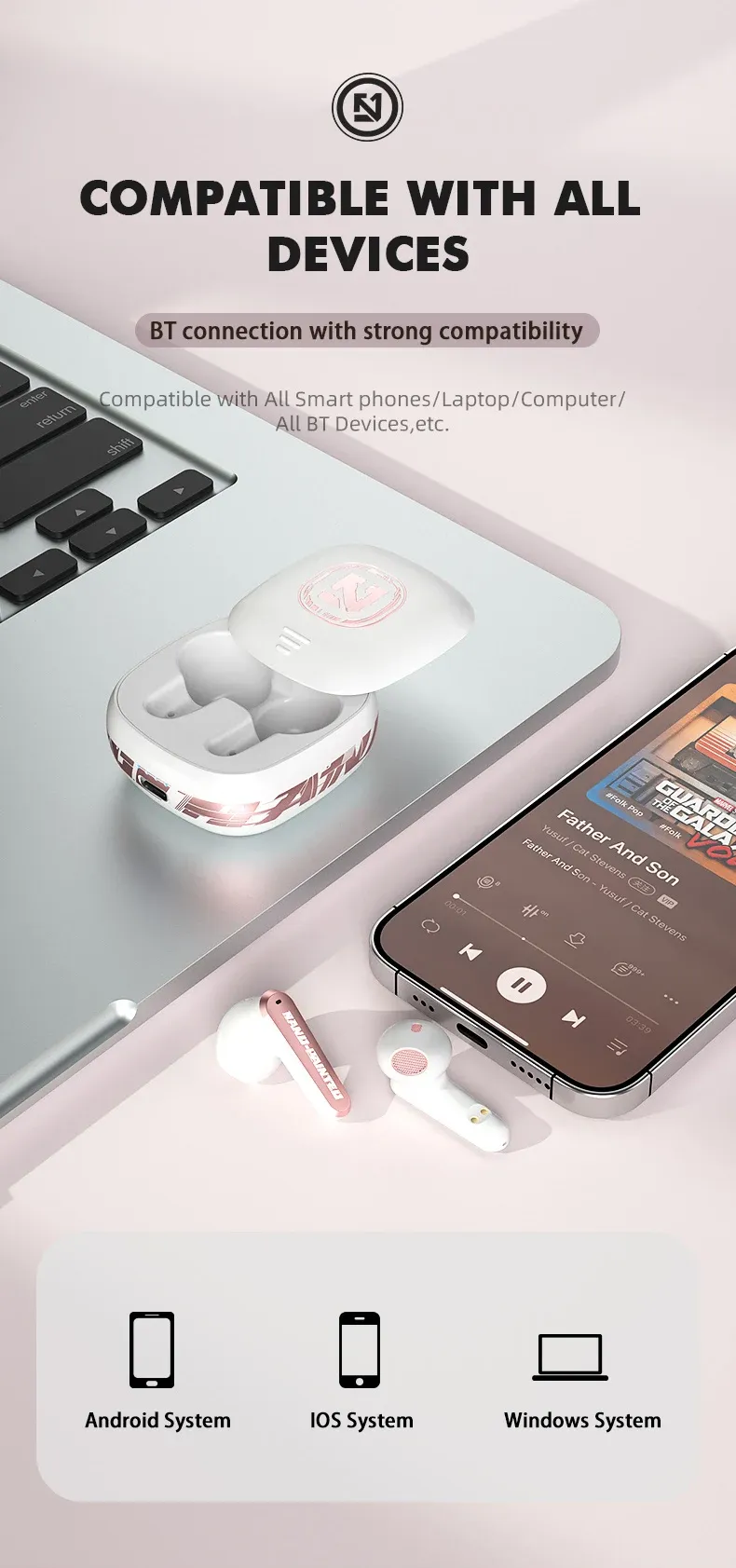 TS-300 E-sports Earphone Zero-latency ENC Bluetooth Call Noise Reduction Slider Cover Design Touch Control Sweat-proof Headset_voghion.com