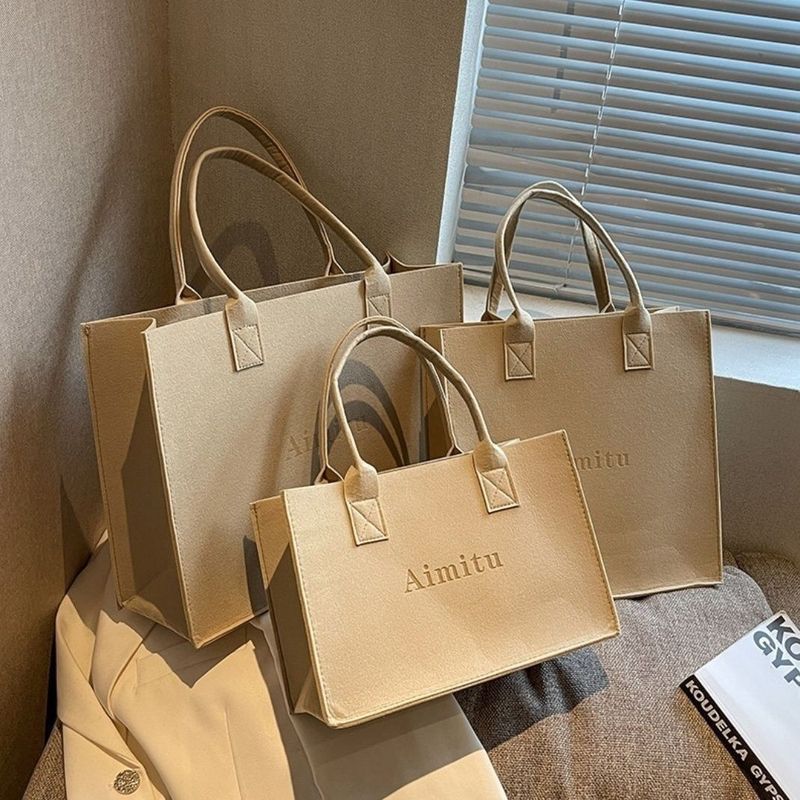 Felt Tote Gift Handbag Shopping Open Bag Thickened Customizable Ins Style Large Capacity_voghion.com
