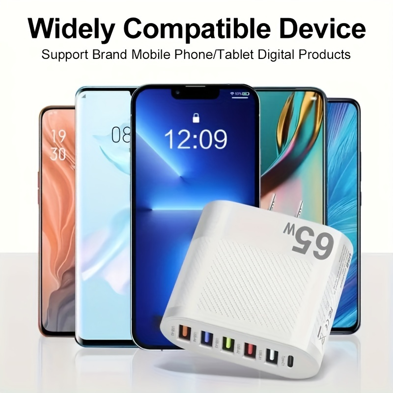 Universele 65W 6-poorten snel opladen PD-wandladers Snel opladen, USB-C-reisadapter met meerdere poorten voor_voghion.com