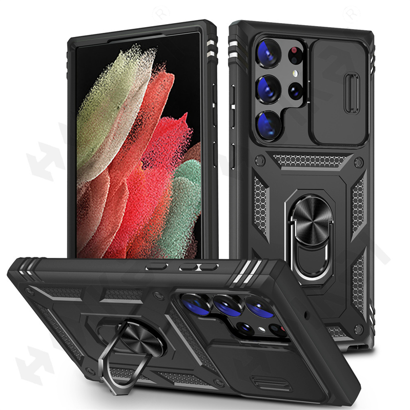 Samsung kılıfı Galaxy S23 S22 S21 Ultra FE Artı A53 A52 A13 A14 5G Slayt Kamera 360 Derece Döndürme Kickstand Ağır_voghion.com