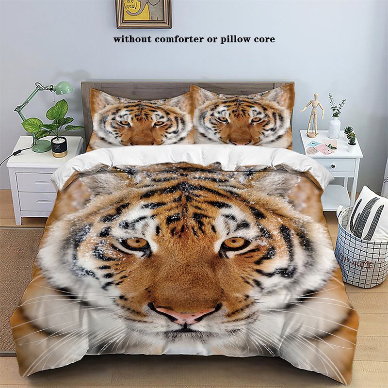 Tigre, leopardo, animale 3D stampa digitale camera da letto, dormitorio, hotel e pensione set da 3 pezzi, leggero, caldo e morbido set di biancheria da letto in peluche corto_voghion.com