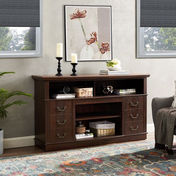 Retro TV Stand With Storage For TVs Up To 65'' Mid Century Modern TV Stand & Entertainment Center With Shelf, TV Stand For Media, Wood TV Consol_voghion.com