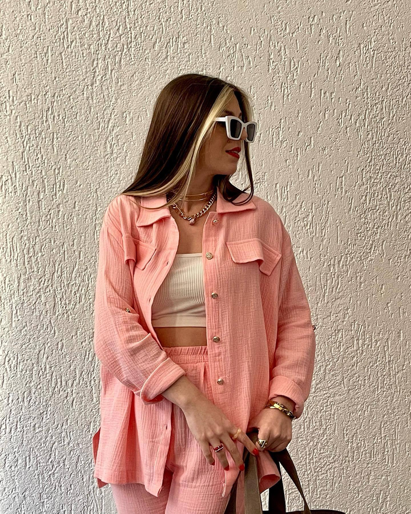 Γυναικεία Ρούχα Plus Size Διπλή στρώση Crepe Loose Μεγάλο Πέτο Μακρυμάνικο Πουκάμισο Casual_voghion.com