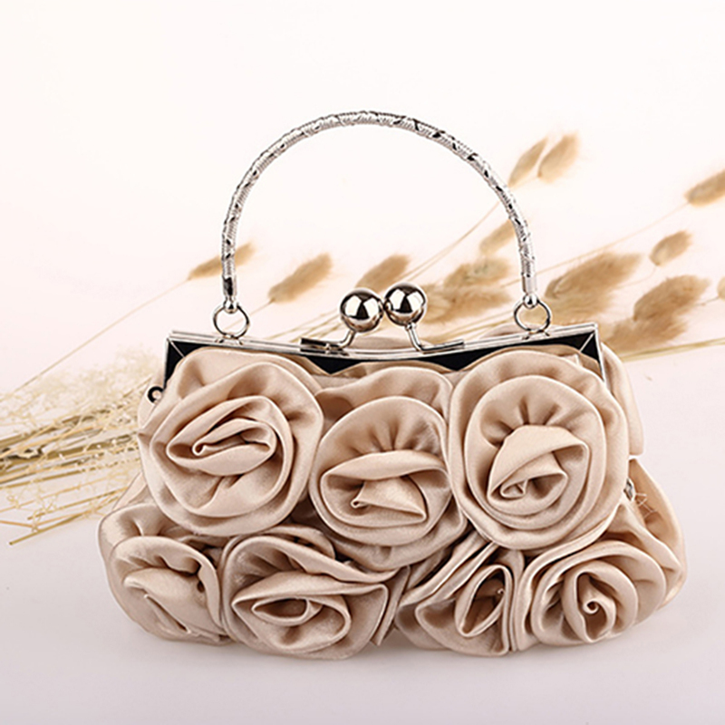 Kjiuyou Borsa a mano in seta con motivo a rose e fiori da donna, pochette da sposa per matrimoni, serate e feste_voghion.com