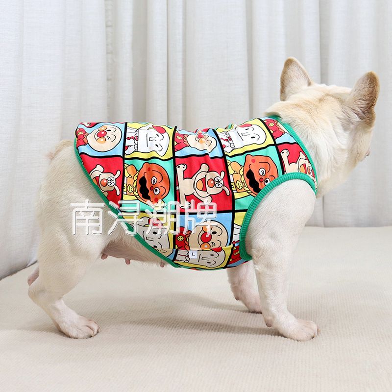 Franse zomer cartoon dikke hond vest katoenen bulldog mopshond kleding huisdier kleding_voghion.com