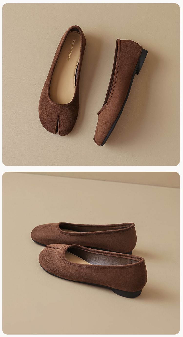 Shallow Single Shoes Women's Flat-bottomed French Temperament Split-toed Shoes One Pedal Retro Pig's Trotters Shoes_voghion.com