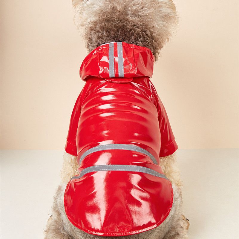 Dog Raincoat PU With Reflective Strips Hooded Outdoor Teddy Bichon Pet Hot Sale_voghion.com