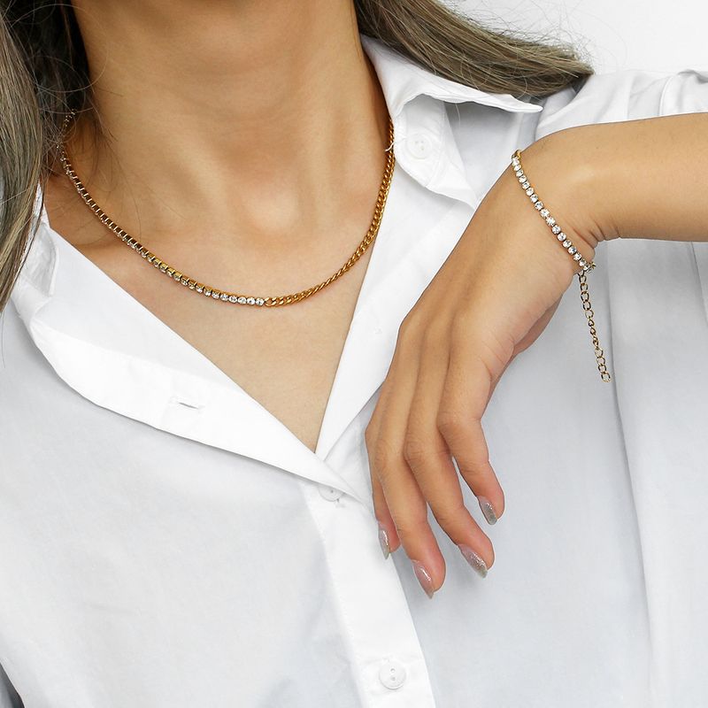 ins mode temperament lätt lyx mångsidig nyckelbenskedja skarvning tunn kubansk kedja zirkon armband halsband_voghion.com