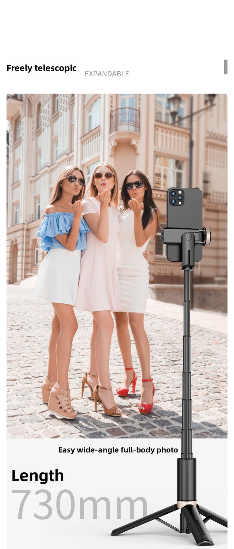 Handy-Selfie-Stick Q14S Reise-tragbares Stativ Versteckter integrierter Handyhalter Beauty-Fülllichthalter_voghion.com