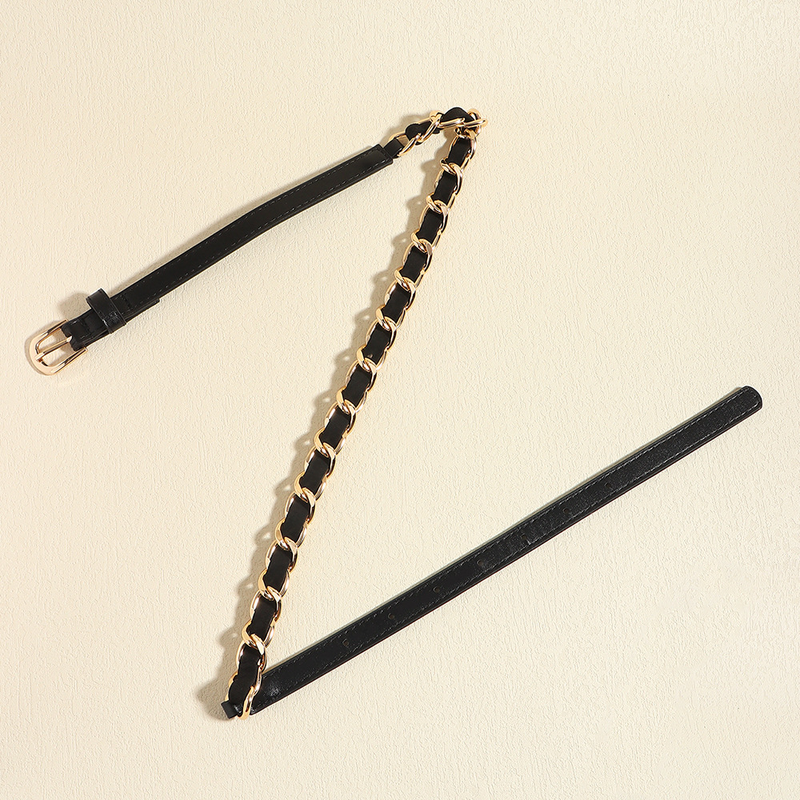 Curea metalică minimalistă pentru femei, țesută cu PU, curea de îmbinare, stil punk versatil, decorațiune minimalistă cu lanț în talie_voghion.com