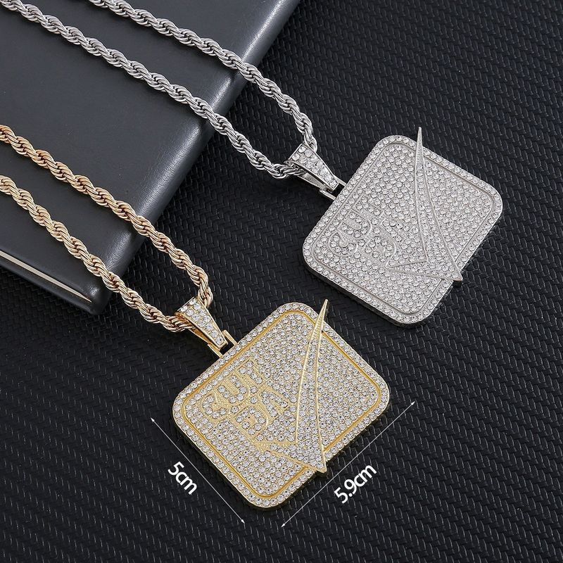 New Style Personality Small Square Letter Fashion Gold Inlaid Hip-Hop Hook Pendant_voghion.com