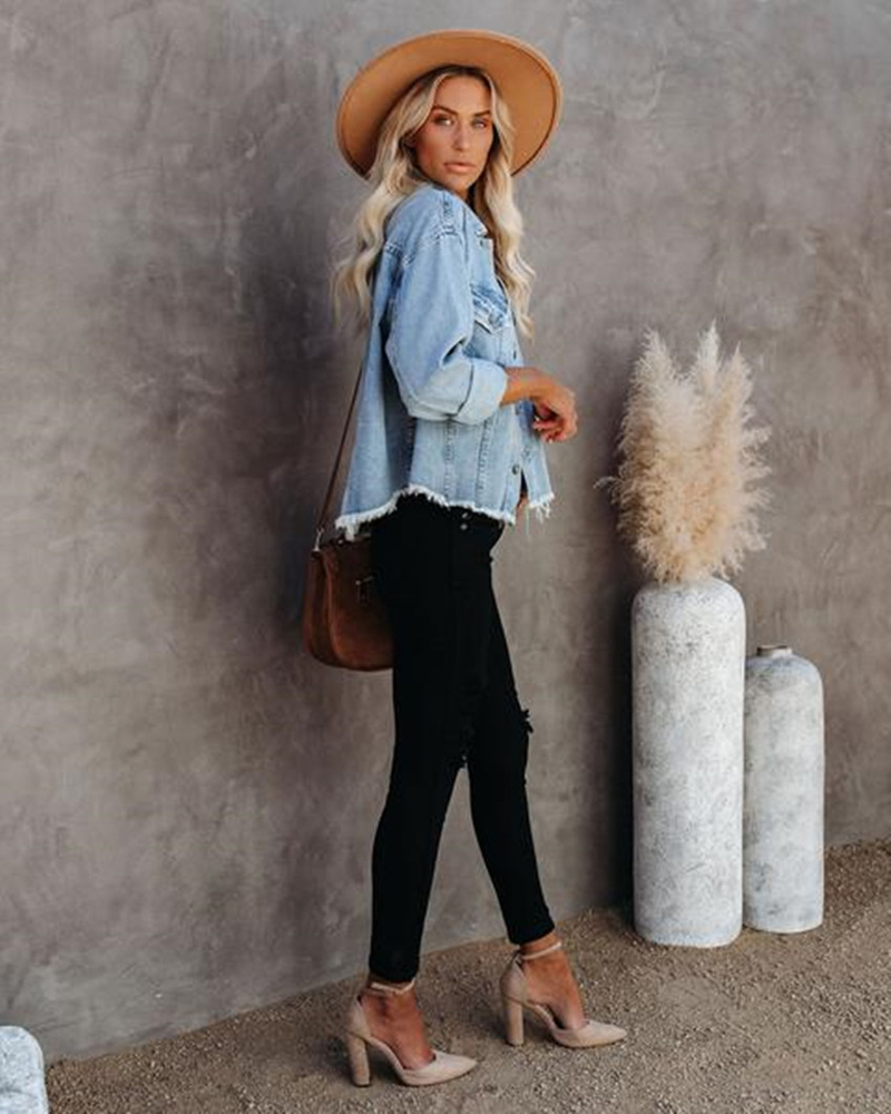 2021 Vår Höst Lös Street Hipster Dam Jeansjacka Burrs Långärmad Kort jeansjacka För Dam Jeans Plus Size_voghion.com