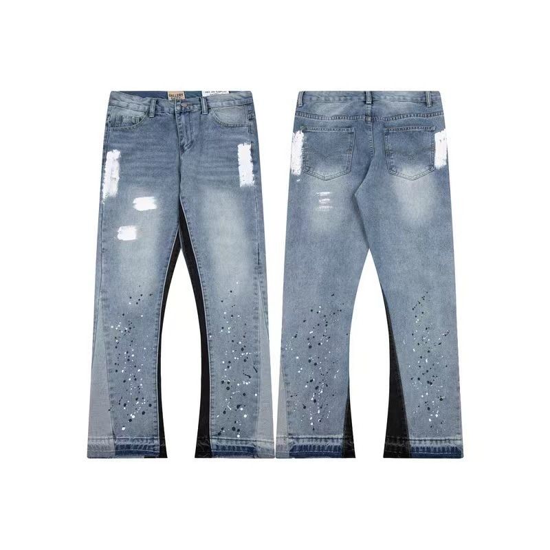 Herrenbekleidung 2024 Marke zerrissene Patchwork-Jeans mit Farbverlauf-Sprühfarbe für Herren High Street mit weitem Bein und ausgestellten Hosen_voghion.com