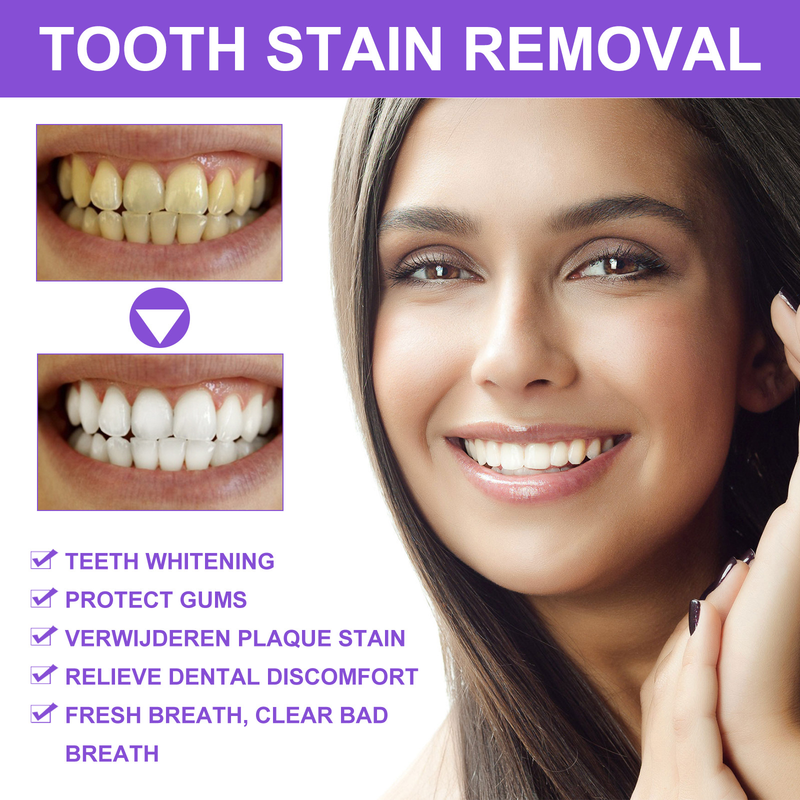 V34 Purple West&Month Pasta de dente branqueadora para embelezar os dentes, iluminar manchas brancas, odor oral e colar_voghion.com