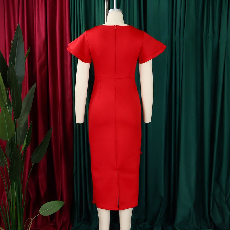Women's Clothing fashion temperament elegant ruffled solid color hip wrapped _voghion.com