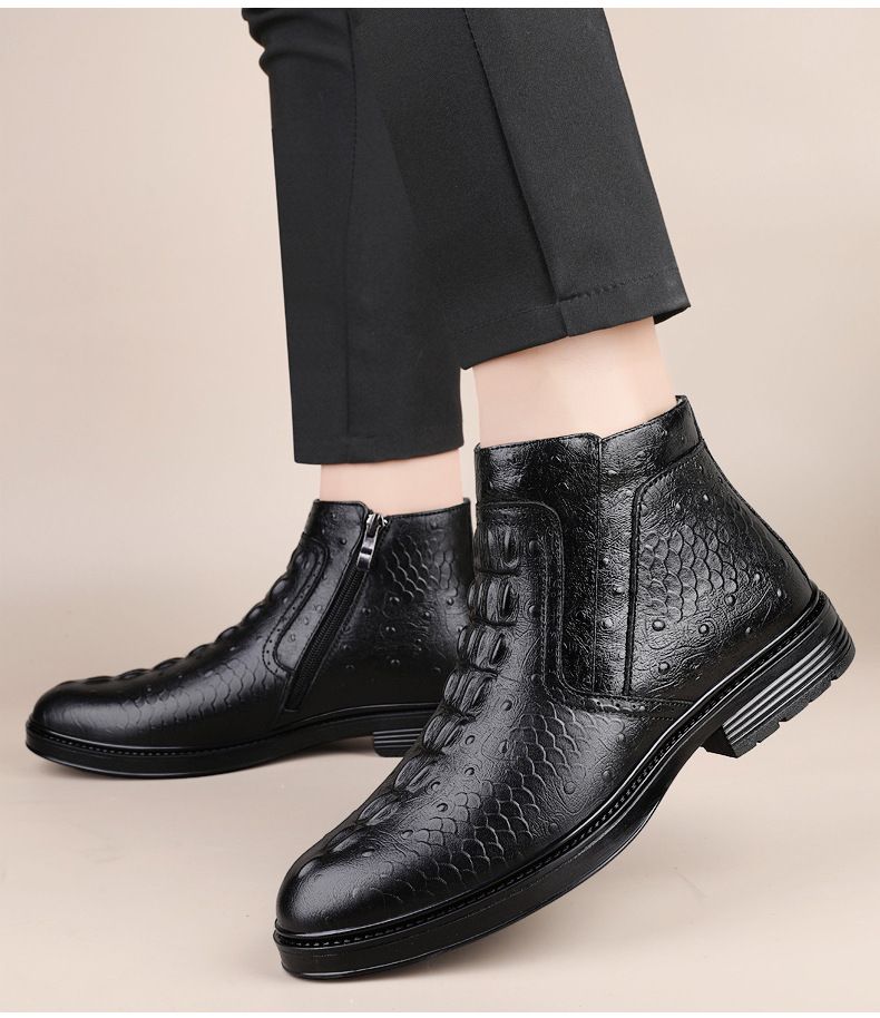 Herrenschuhe, Freizeitschuhe aus Leder, Herren-Schuhe mit weicher Sohle, warme Samt-Stiefeletten, hohe Funktionsschuhe aus Leder_voghion.com