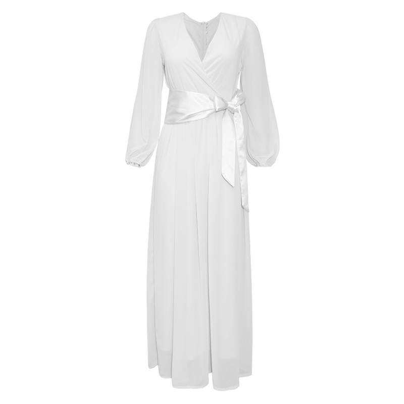 Plus Size Damenbekleidung Chiffon Seide Taille Schleife Abendkleid Kleid_voghion.com