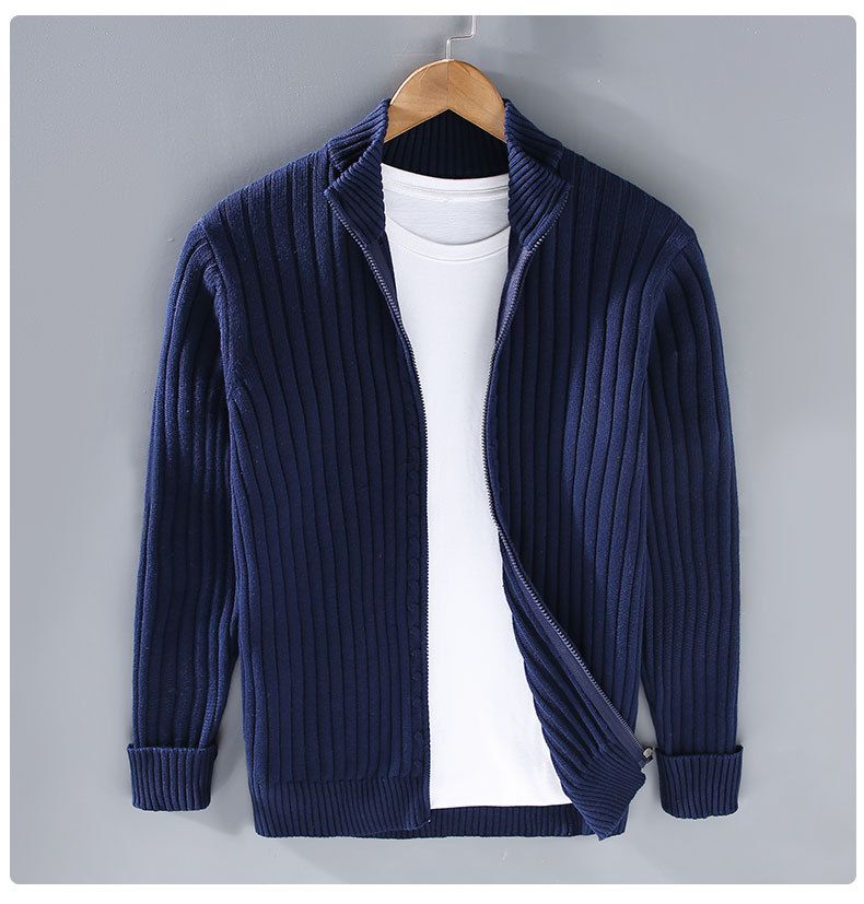 Men's Clothing Cardigan Sweater Men's Stylish Zip-Up Knit Sweater With Striped Design, Casual & Versatile Fall/Winter Cardigan For Everyday Wear_voghion.com