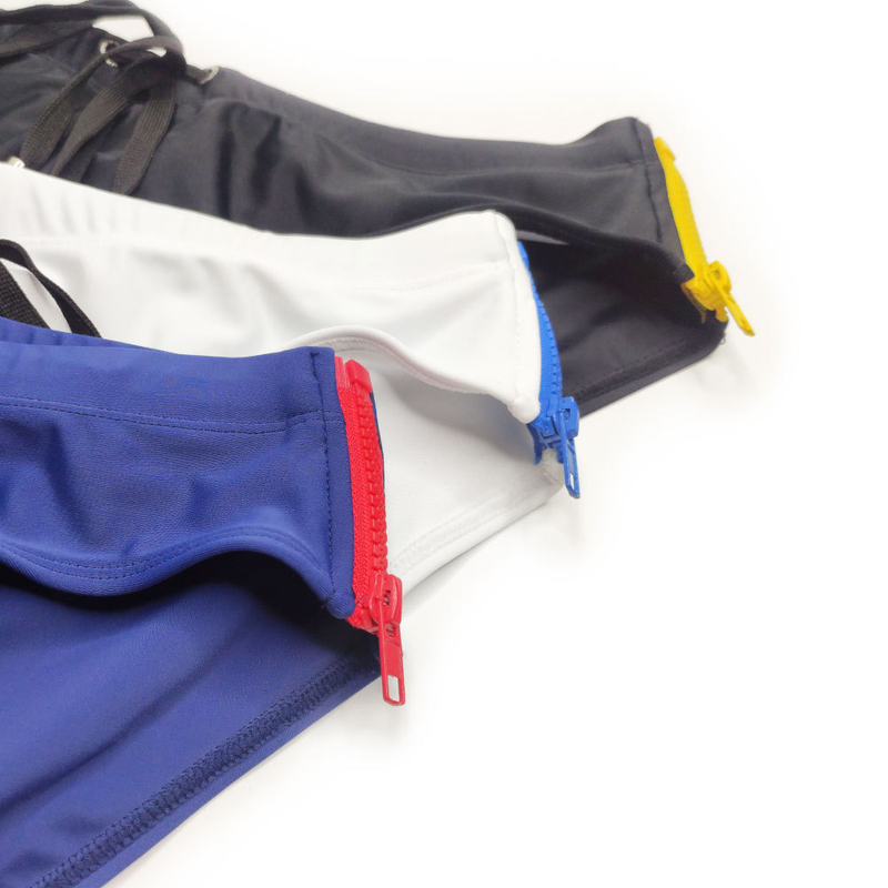 UXH nouveau côté Double fermeture éclair Sexy natation à la mode une pièce Triangle pantalon hommes_voghion.com