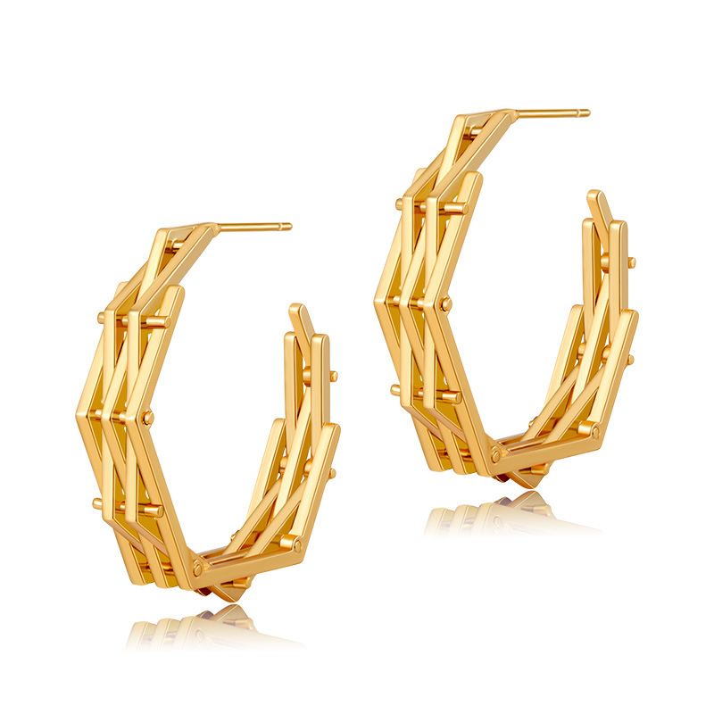 Women's Jewelry Large Size Personalized Metal Earrings High Grade Plain Ring Multi Layer C Shaped Superposition Design Modern Style Women's Popular_voghion.com