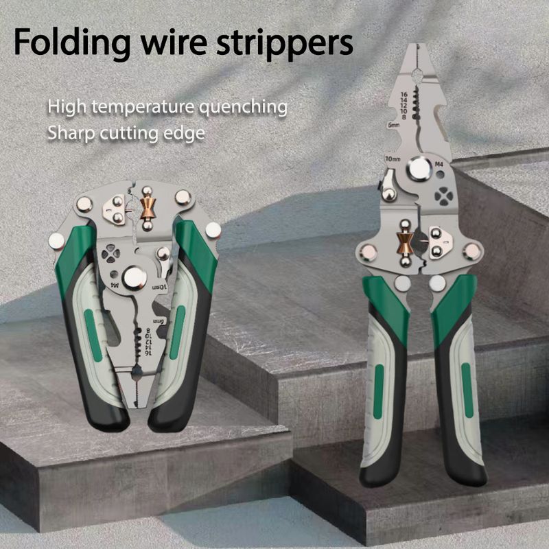 Foldable Stripper, Pulley Design Multi-function Electrician Wire Stripper Winding Crimping Pliers Hand Tool_voghion.com