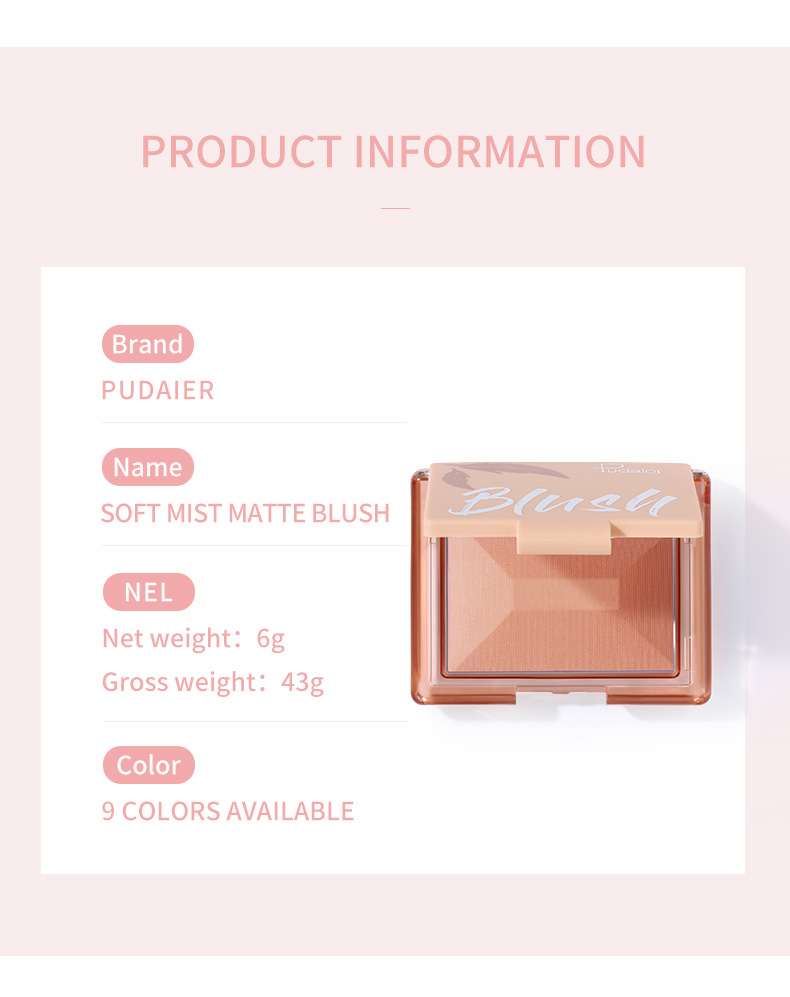 Pudaier Matte Single Color Blush Esalta il tono della pelle Trucco naturale nude Colore delle guance a lunga durata Prodotti di bellezza all'ingrosso_voghion.com