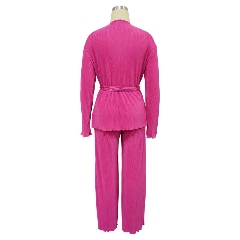 Damenbekleidung V-Ausschnitt Langarm Strickjacke Herbst und Winter Lässiges Zweiteiliges Set_voghion.com