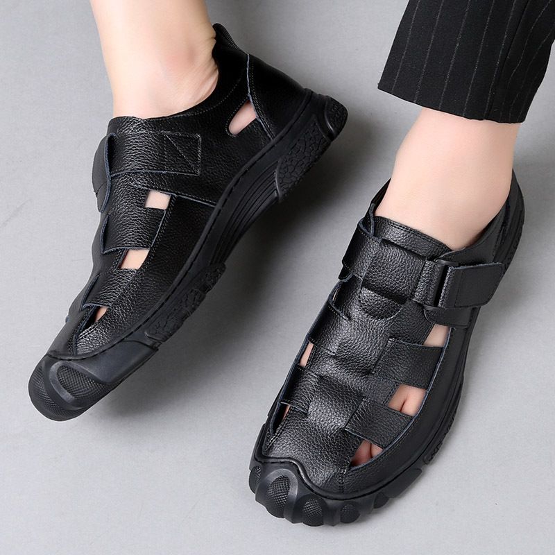 2025 neue Sommer Hohl Sandalen Leder Atmungsaktiv Anti-slip Outdoor Wandern Casual herren Clogs Modische Hundert Casual Täglichen Tragen Komfortable_voghion.com